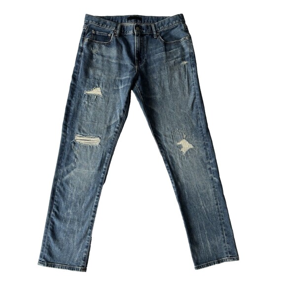 Uniqlo Jeans Mens 33x30 Kaihara Slim Straight Blue Denim Pants Medium Wash - Picture 2 of 13